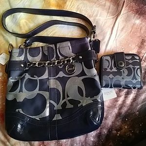NWT Coach Sig. Navy Crossbody w/ Matching Wallet
